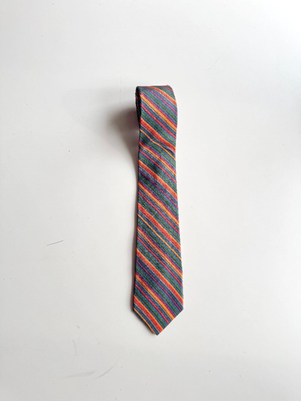 Vintage VALENTI Rainbow Striped 100% Silk Tie